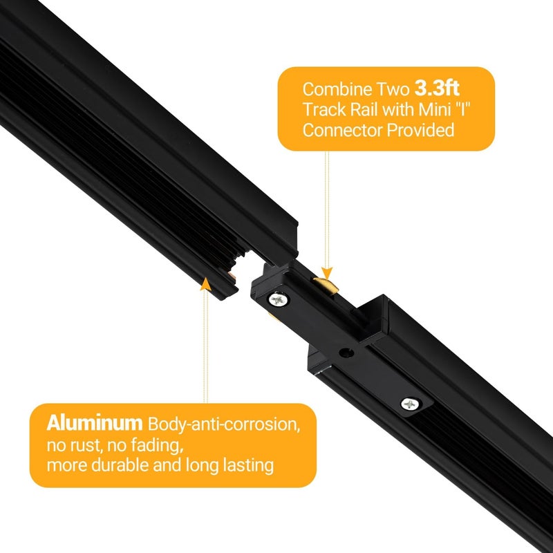 VANoopee 13FT H Track Lighting Rails Black, H Type Track Lighting Kit with Floating Canopy Connector, End Caps, Live End Feeds, I T & L Connectors, Compatible with Single Circuit H Style Track System - Image 5